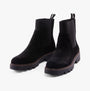 Hush Puppies ADELINE Womens Boots Black side view showcasing suede upper and block heel design.