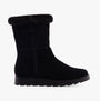 Hush Puppies MARY Womens Boots Black side view showcasing suede upper, zip closure, and flat sole.