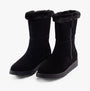 Hush Puppies MARY Womens Boots Black side view with faux fur trim and zipper detail on ankle boot.