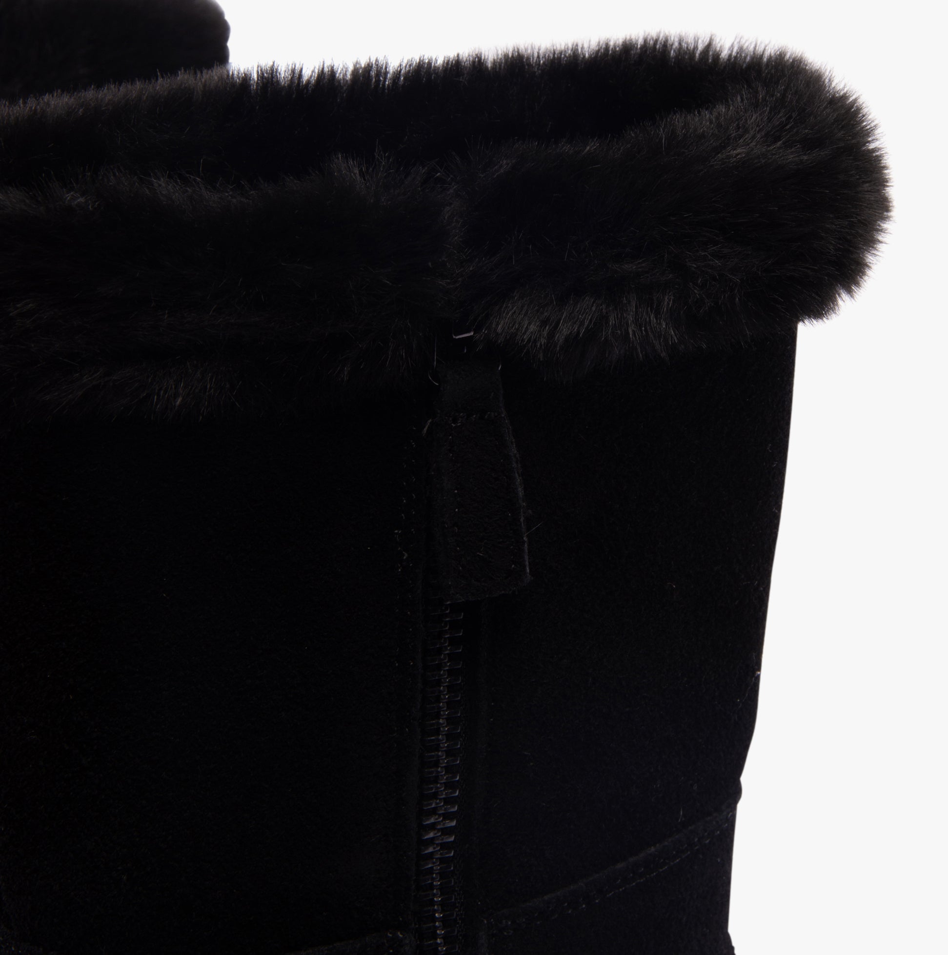 Hush Puppies MARY Womens Boots Black detail view showing soft black fur lining and zipper closure.