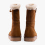 Hush Puppies MARY Womens Boots Tan back view showcasing suede material and fur lining.