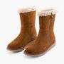 Hush Puppies MARY Womens Boots Tan side view showcasing suede material and fluffy lining.