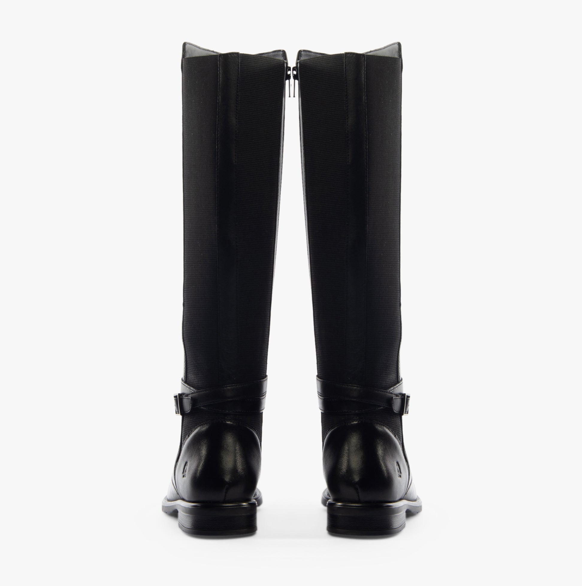 Hush Puppies VICTORIA Womens Boots Black back view showcasing knee-high leather design with block heel.