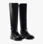 Hush Puppies VICTORIA Womens Boots Black side view showcasing tall leather design and zip closure.