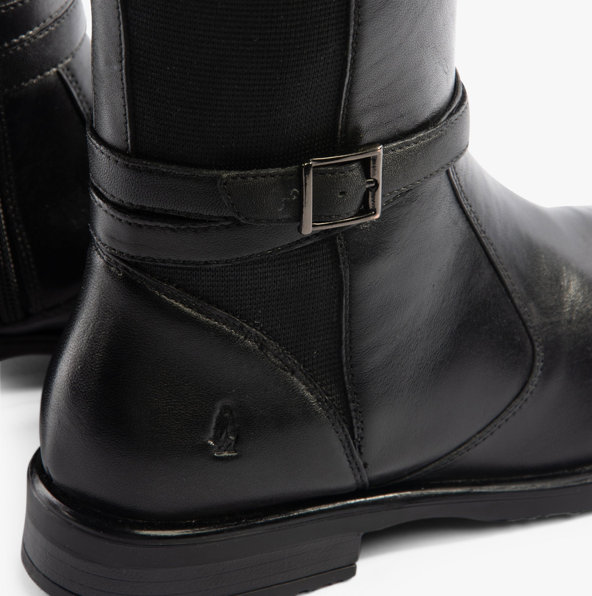 Hush Puppies VICTORIA Womens Boots Black detail view showing leather upper and ankle strap.