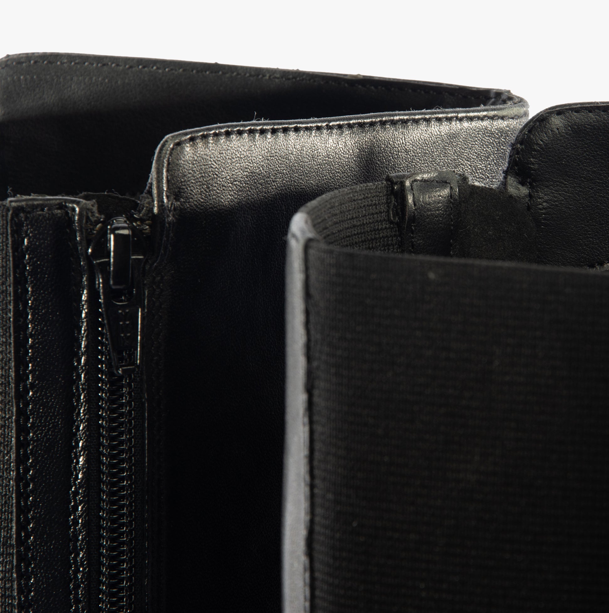 Hush Puppies VICTORIA Womens Boots Black detail view showing zip and leather upper material.