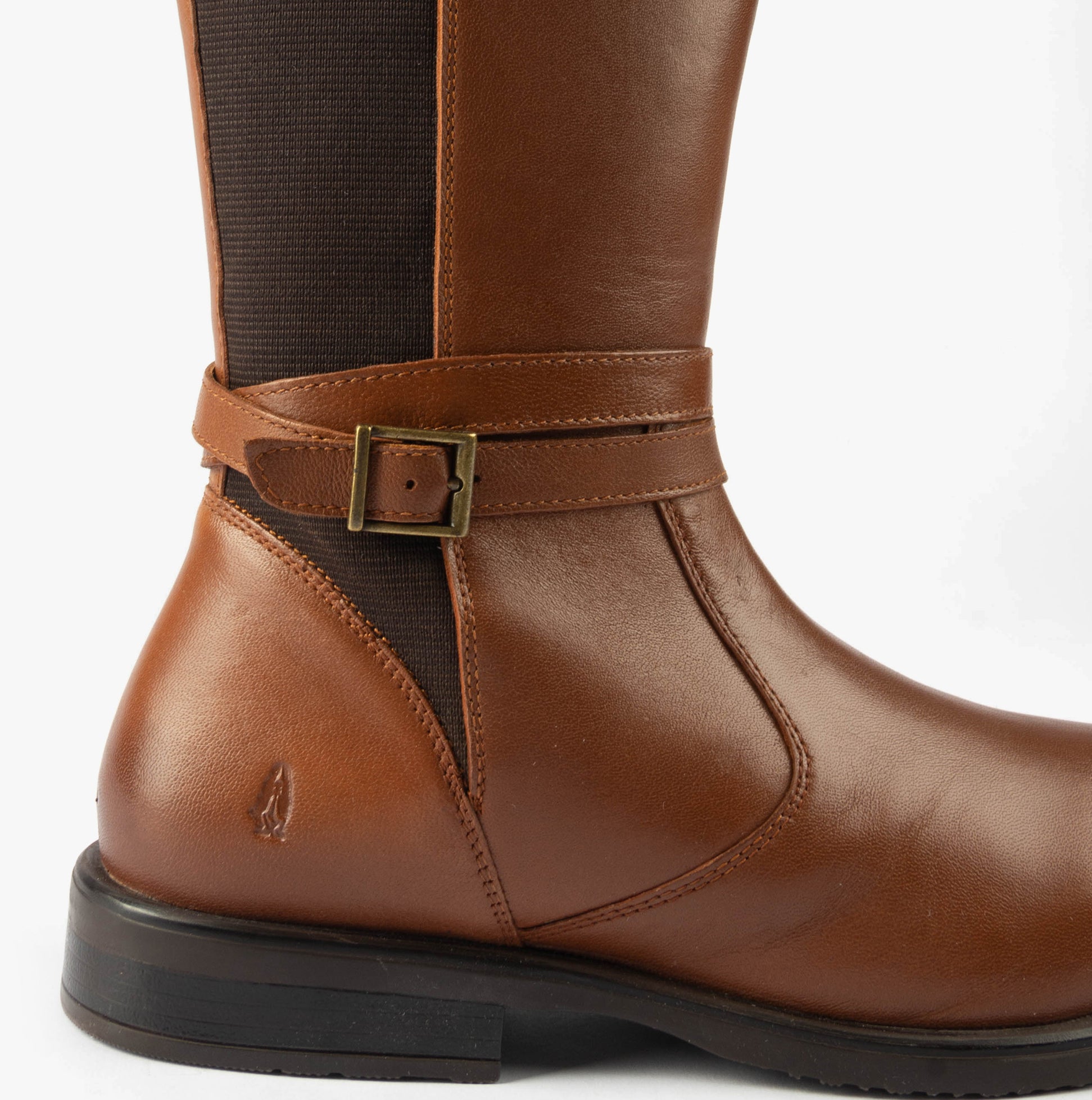 Hush Puppies VICTORIA Womens Boots Tan side view showcasing the leather upper and buckle detail.