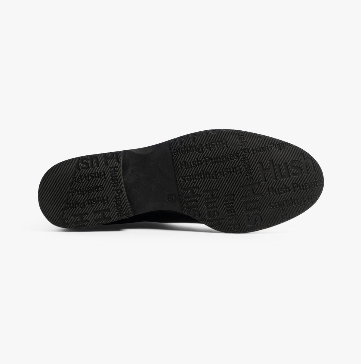 Hush Puppies VIOLA Womens Boots Black bottom view showing textured outsole with brand details.