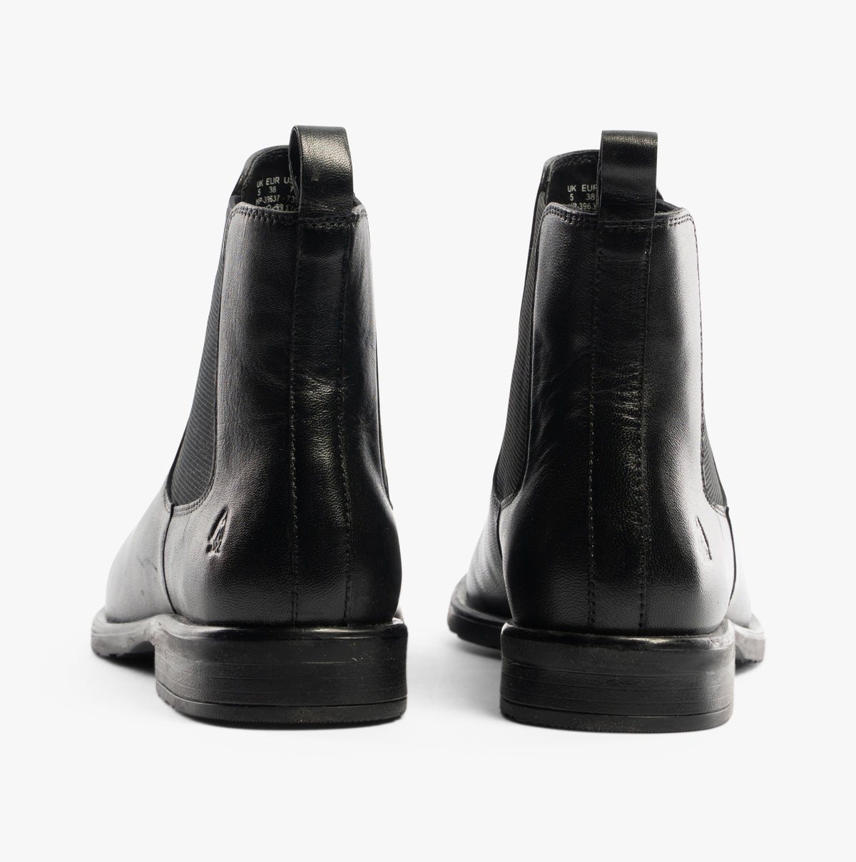 Hush Puppies VIOLA Womens Boots Black back view showcasing leather upper, Chelsea boot style, and block heel design.