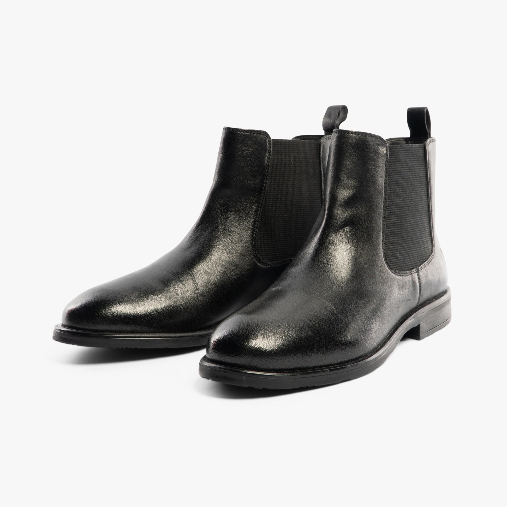 Hush Puppies VIOLA Womens Boots Black side view showing leather upper and elastic panel accents.