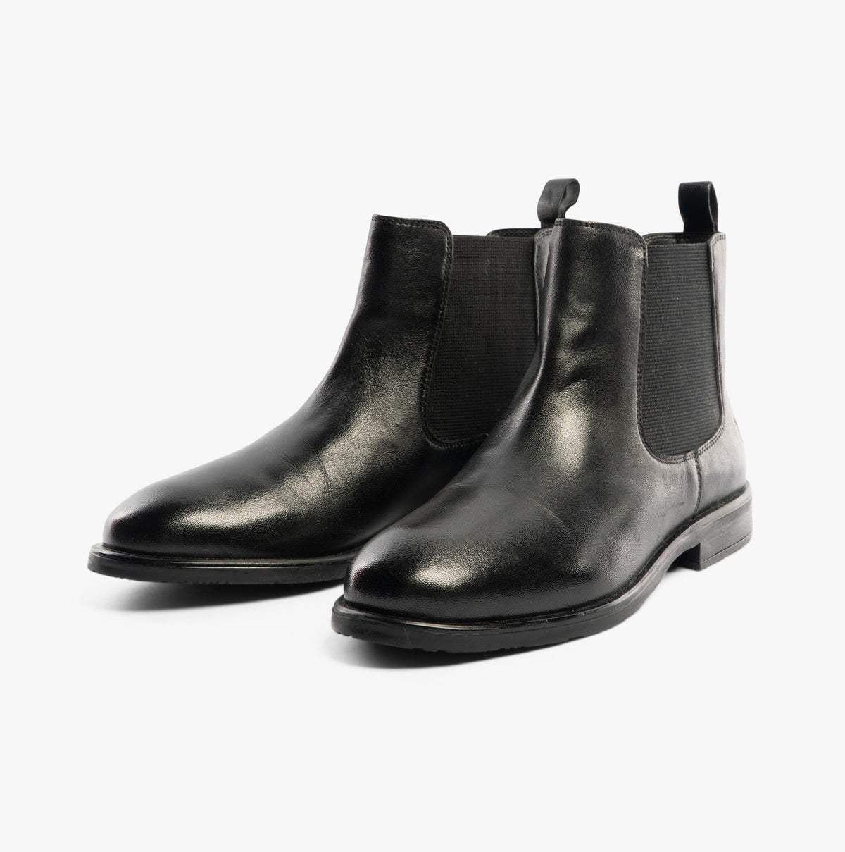 Hush Puppies VIOLA Womens Boots Black side view showing leather upper and elastic panel accents.