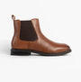 Hush Puppies VIOLA Womens Boots Tan side view showing leather upper, elastic side panels, and block heel.