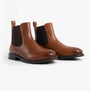 Hush Puppies VIOLA Womens Boots Tan side view showcasing leather upper and elastic panels, perfect for stylish ankle wear.