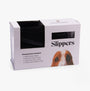 Hush Puppies CHARLES Mens Slippers Black box packaging view showcasing suede upper and faux fur lining details.