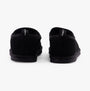 Hush Puppies CHARLES Mens Slippers Black back view showcasing suede material and slip-on design.