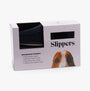 Hush Puppies CHARLES Mens Slippers Navy side view in packaging with details on comfort features.