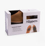 Hush Puppies CONRAD Mens Slippers Tan in gift box, showcasing suede upper and faux fur lining.