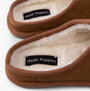 Hush Puppies CONRAD Mens Slippers Tan detail view showing faux fur lining and suede upper.