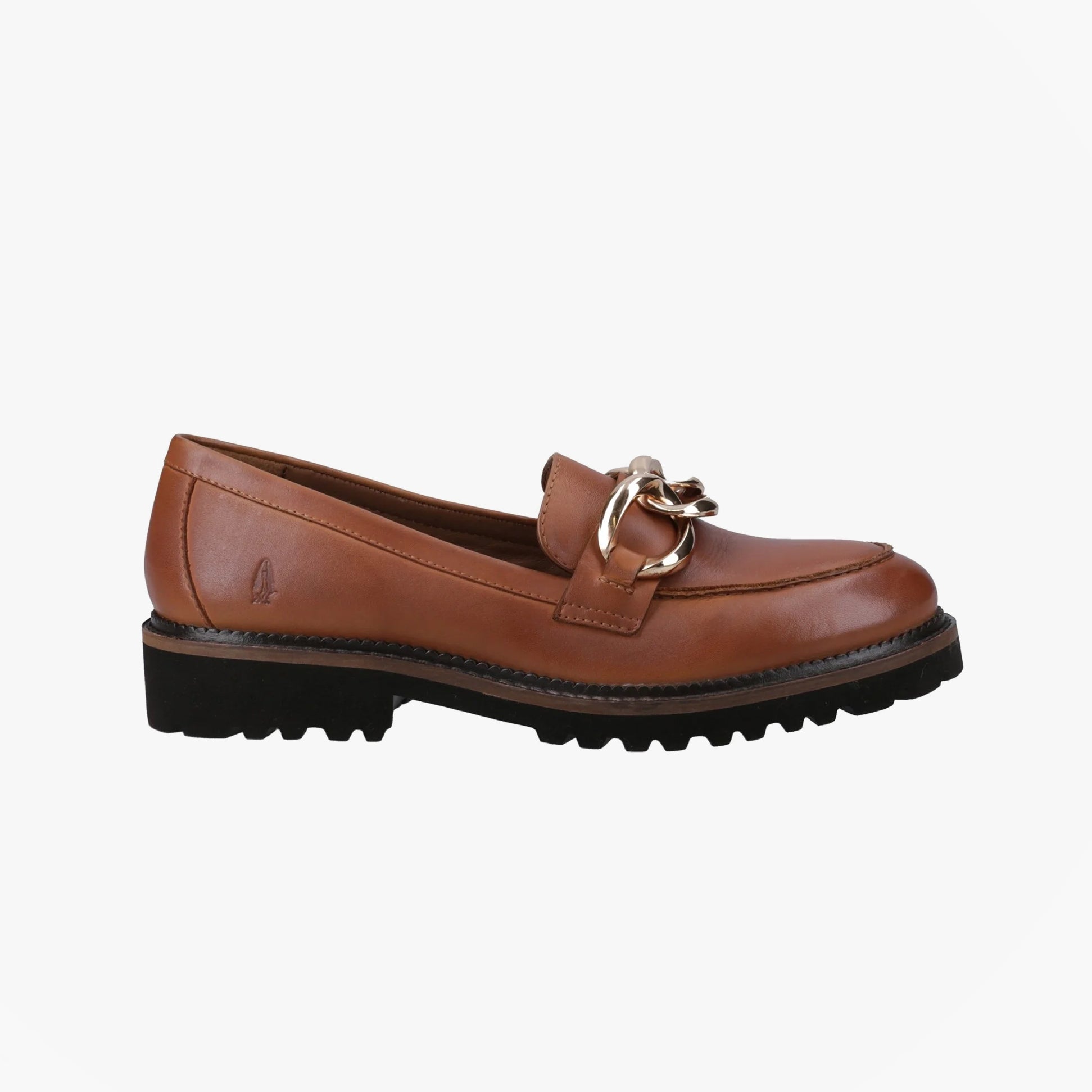 Hush Puppies GIANNA Womens Shoes Tan side view showing leather upper and block heel design.