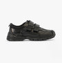 Hush Puppies TROY Boys School Shoes Black side view featuring leather upper, round toe, and touch fasten closures.