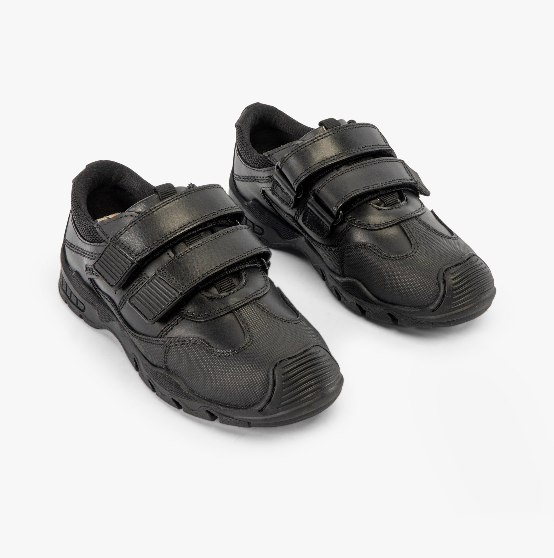 Hush Puppies TROY Boys School Shoes Black top view showing touch fasten and round toe design