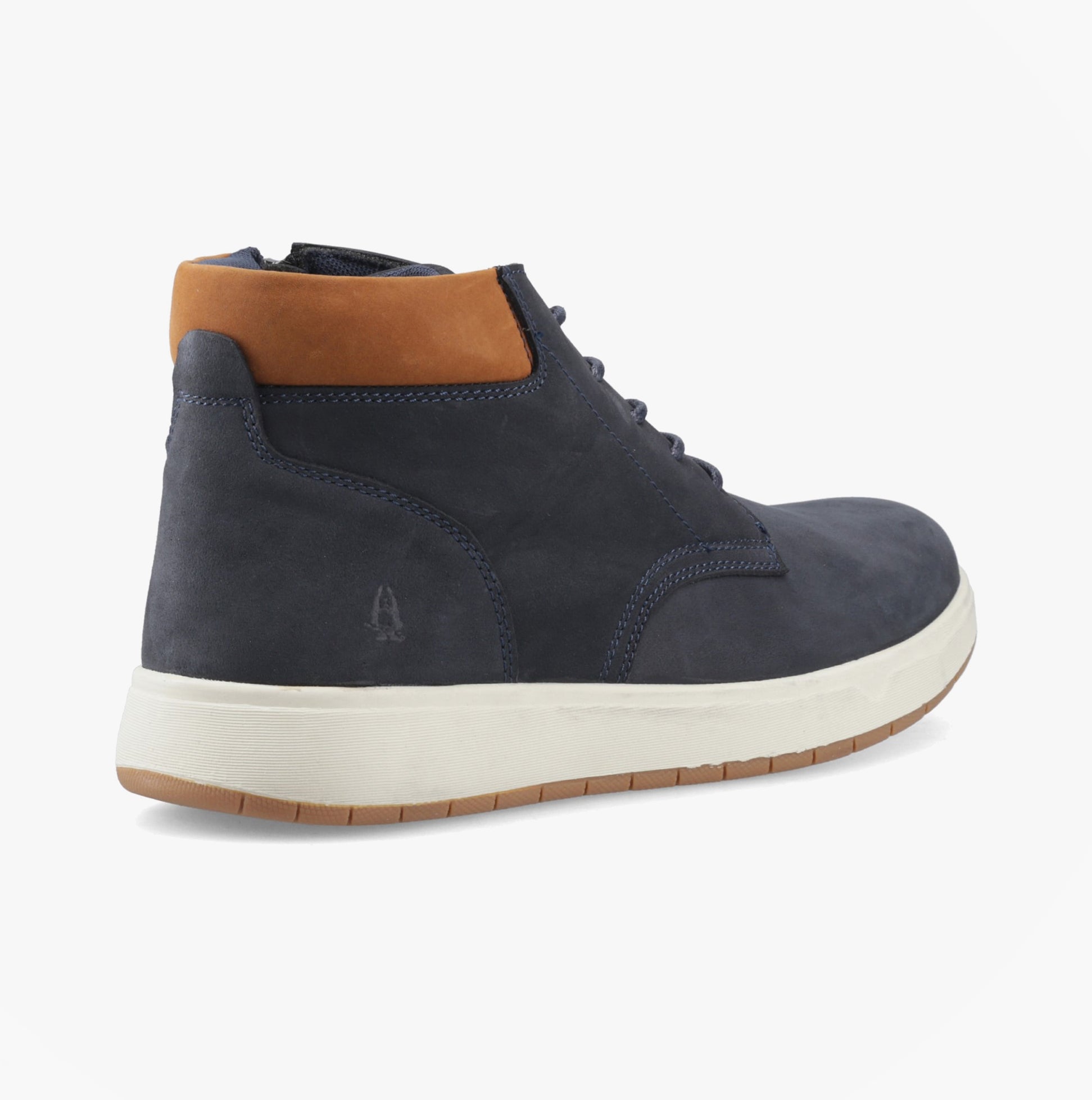 Hush Puppies BRONKO Mens Chukka Boots Navy side view showcasing nubuck upper and lace-up design.