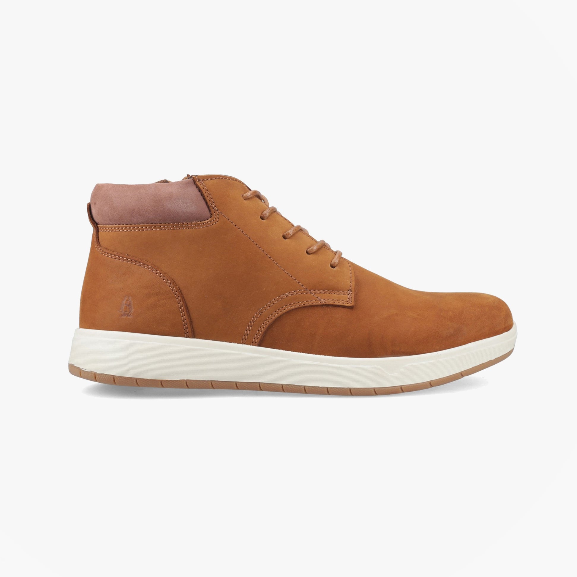 Hush Puppies BRONKO Mens Chukka Boots Tan side view showing nubuck upper and lace-up design.