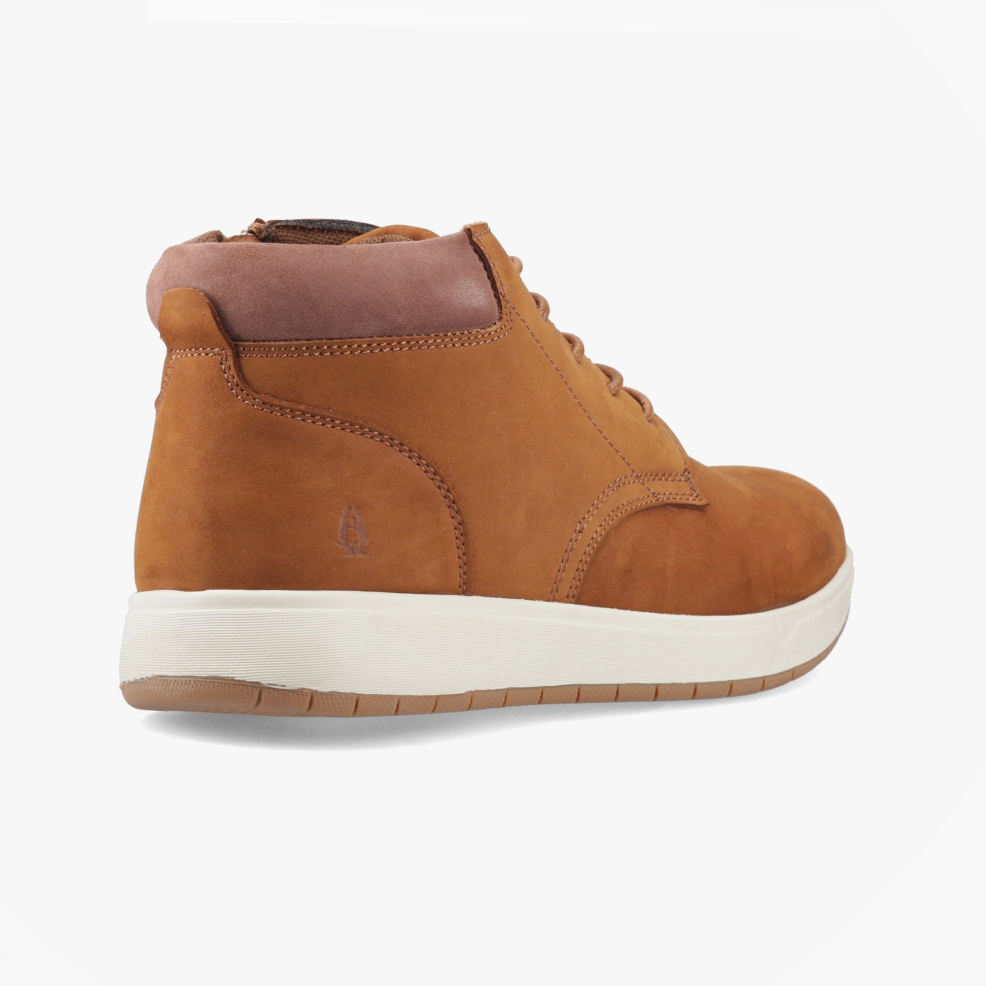 Hush Puppies BRONKO Mens Chukka Boots Tan side view showcasing nubuck upper and lace-up closure.