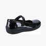 Hush Puppies ARIA Girls School Shoes Black Patent side view showing reflective patent leather and touch fasten strap.