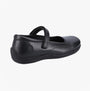 Hush Puppies ARIA Girls Leather School Shoes Black side view showing the sleek design and touch fasten closure.