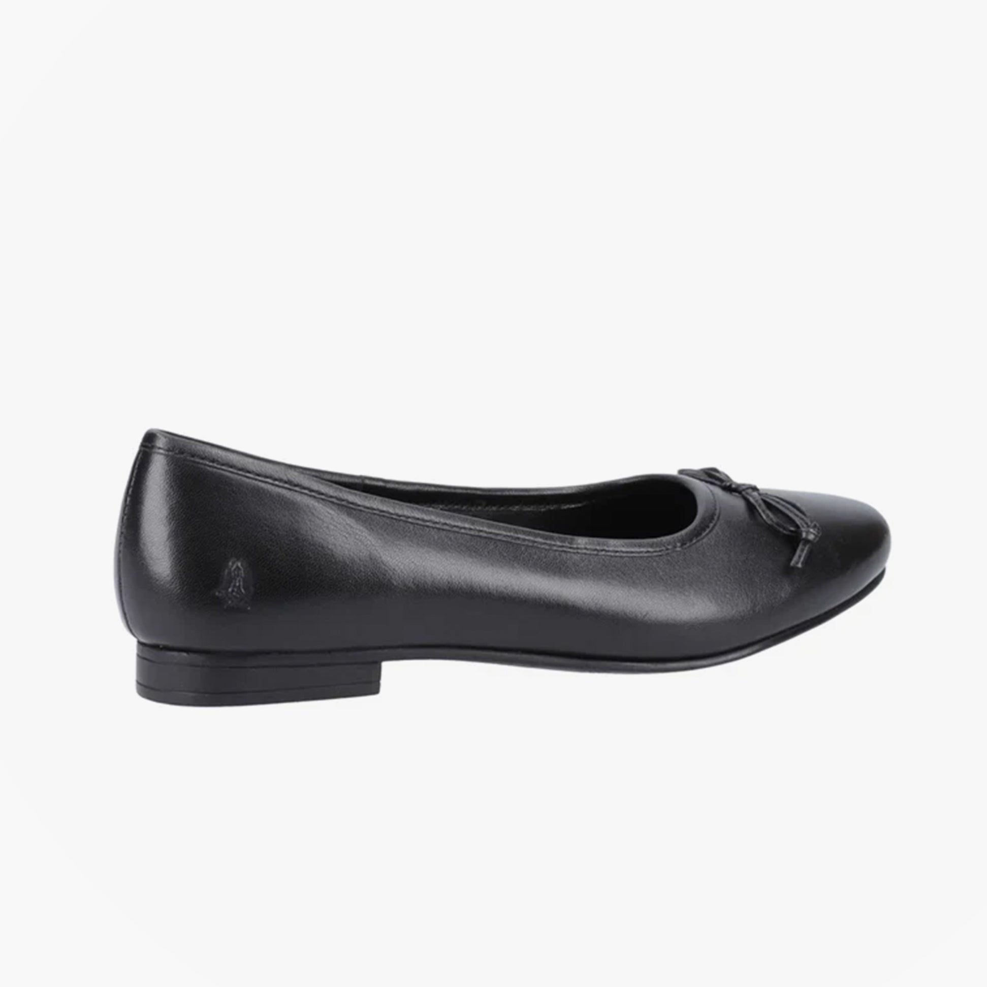 Hush Puppies EVIE Girls Leather School Shoes Black side view showing soft leather finish and round toe design.