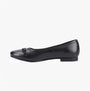 Hush Puppies EVIE Girls Leather School Shoes Black side view showing sleek leather design and flat heel.