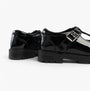 Hush Puppies FIONA Girls Leather School Shoes Patent Black side view showing glossy patent leather upper and buckle detail.
