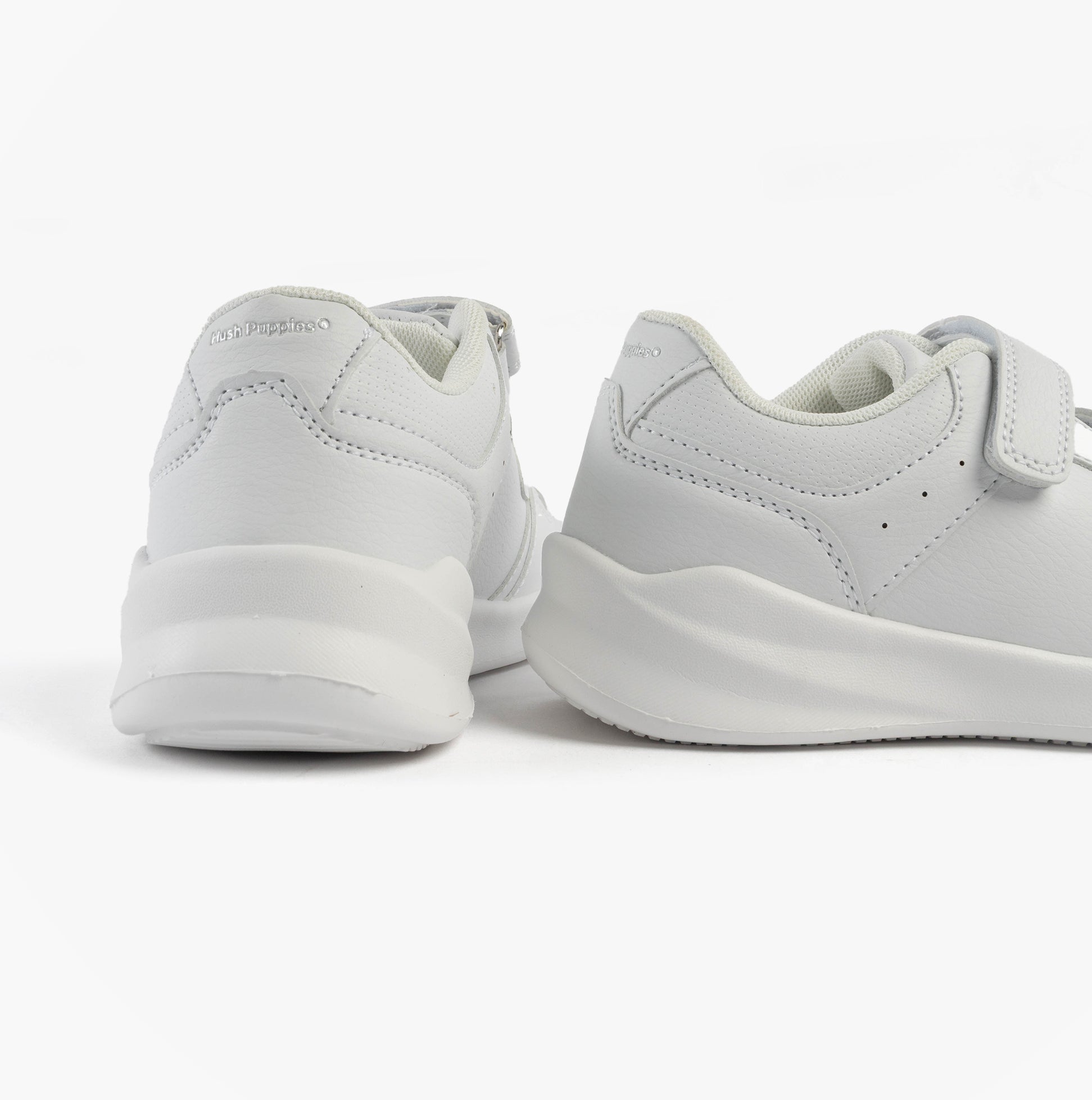 Hush Puppies MARLING EASY Unisex Trainers White rear view showcasing the sleek design and touch fastening.