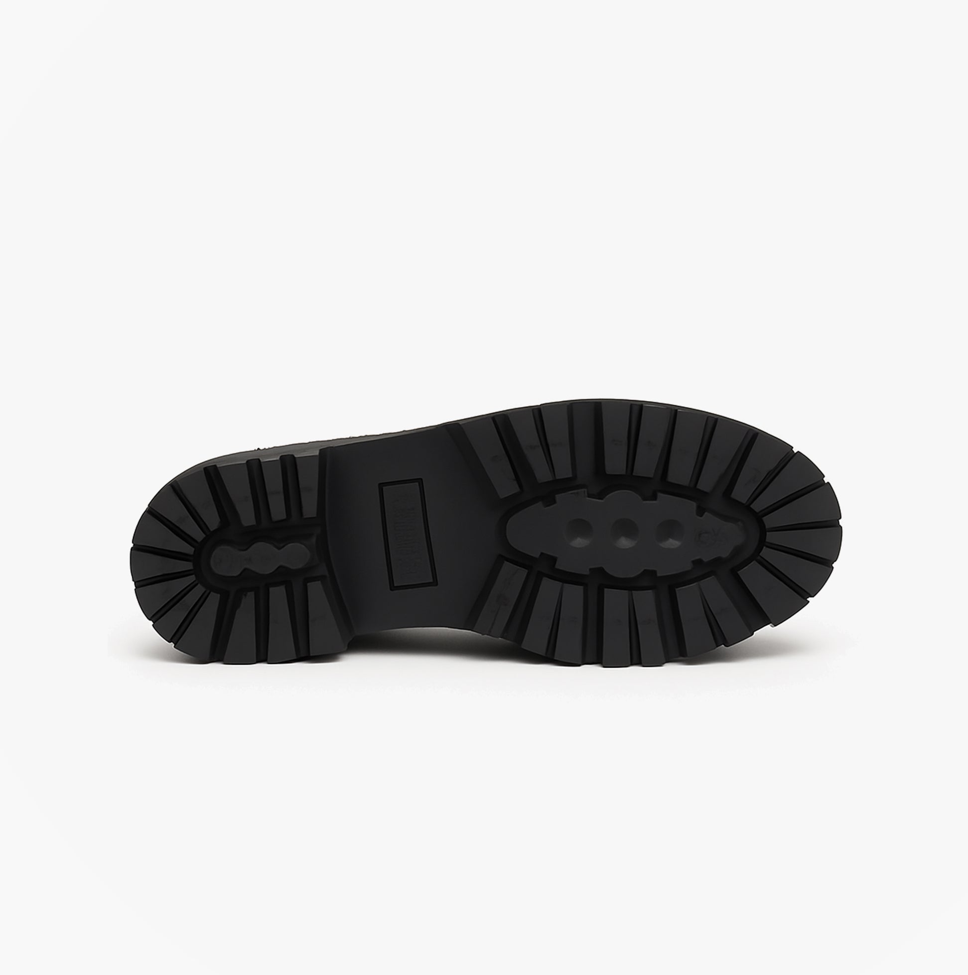Hush Puppies MAXINE Girls School Shoes Black Patent bottom view with textured TPR sole for grip and durability.