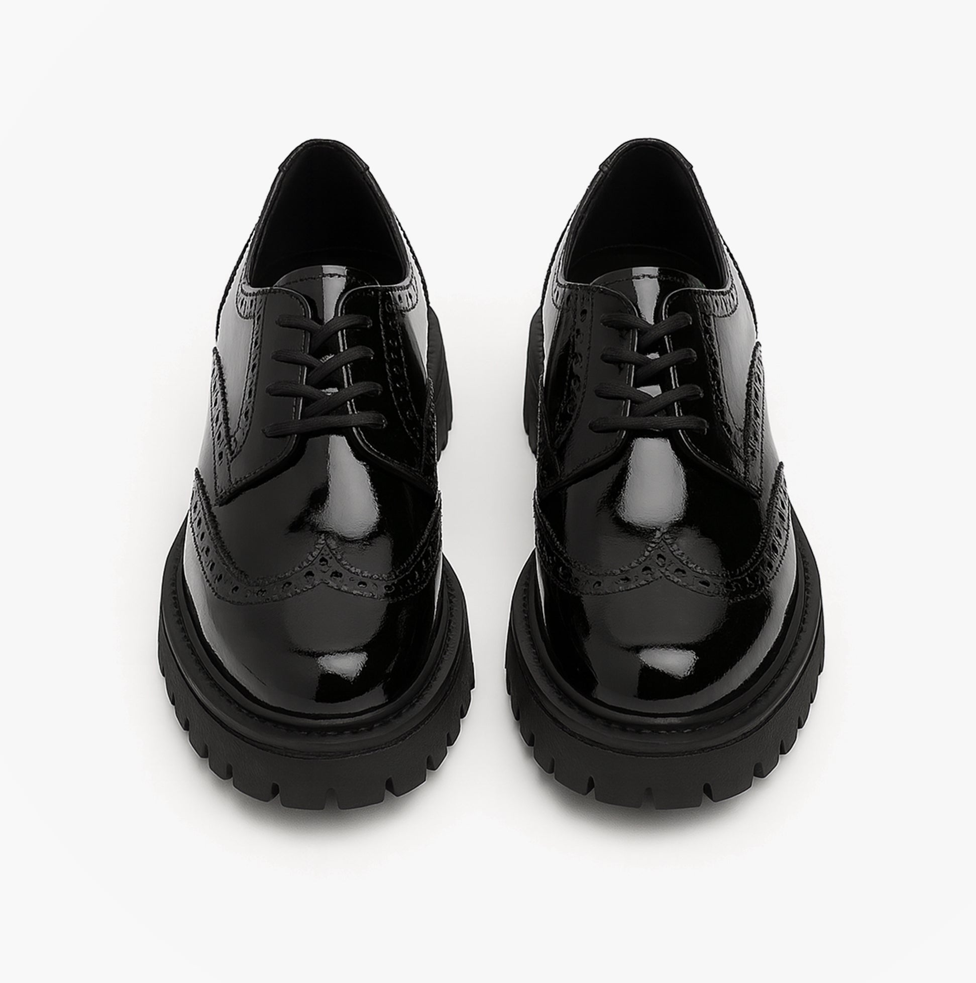 Hush Puppies MAXINE Girls School Shoes Black Patent top view showing lace-up design and round toe shape.