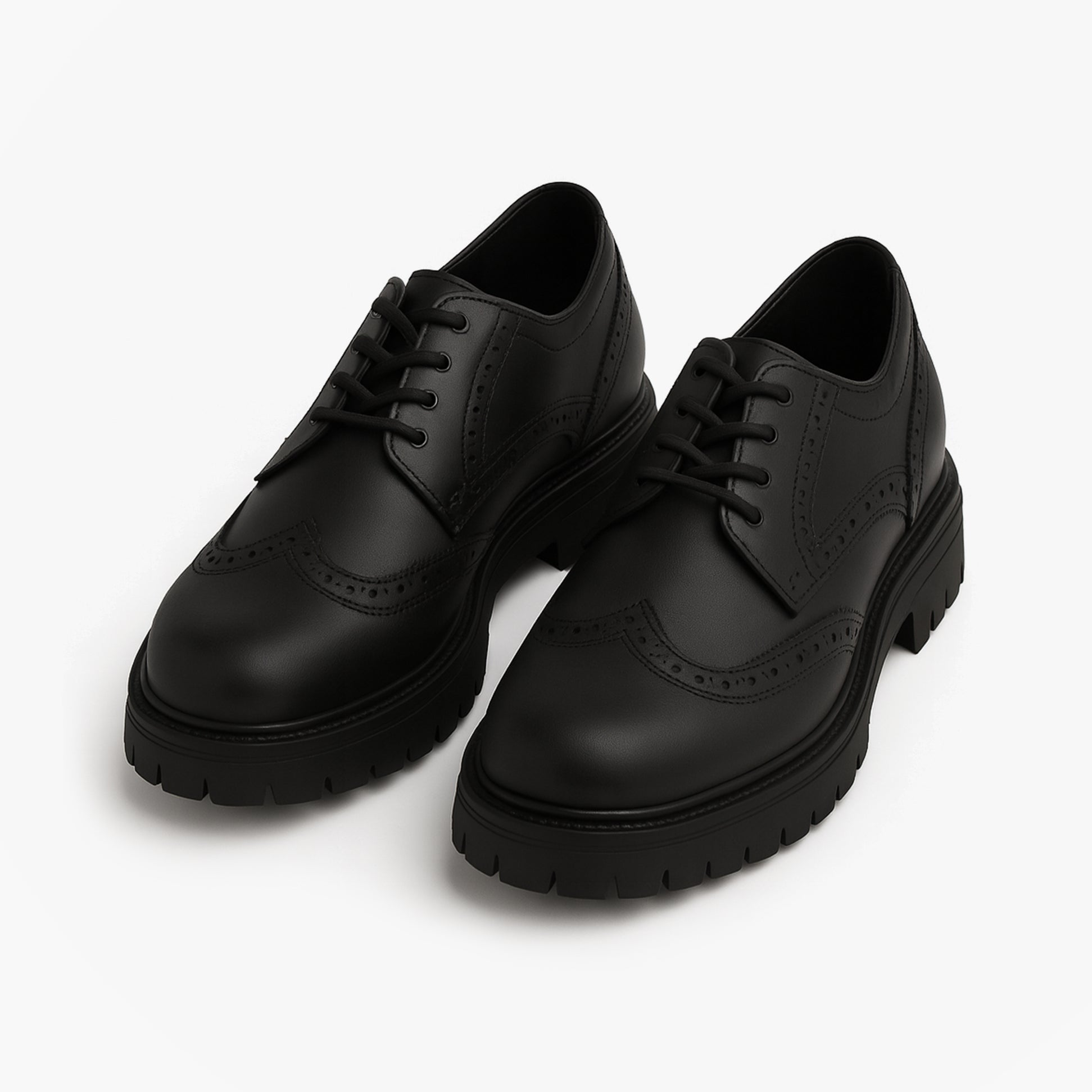 Hush Puppies MAXINE Girls Leather School Shoes Black front view, featuring lace-up design and round toe.