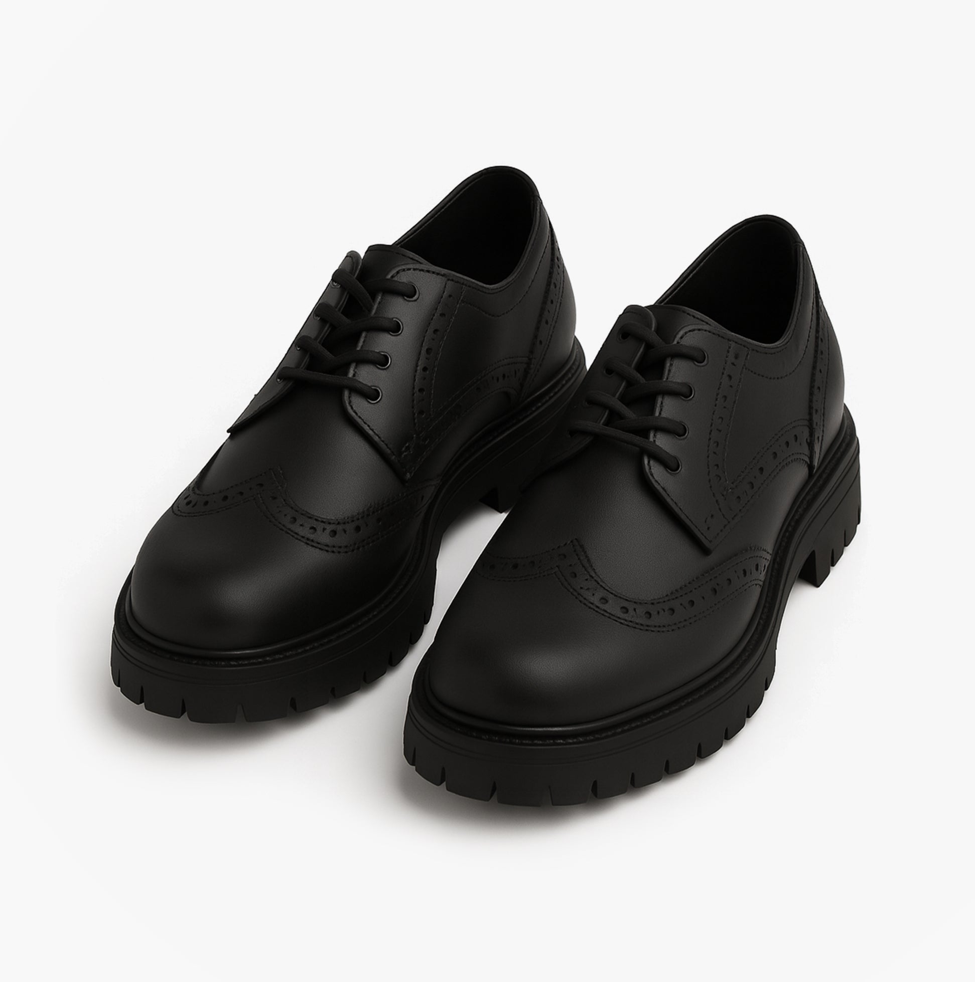 Hush Puppies MAXINE Girls Leather School Shoes Black front view, featuring lace-up design and round toe.