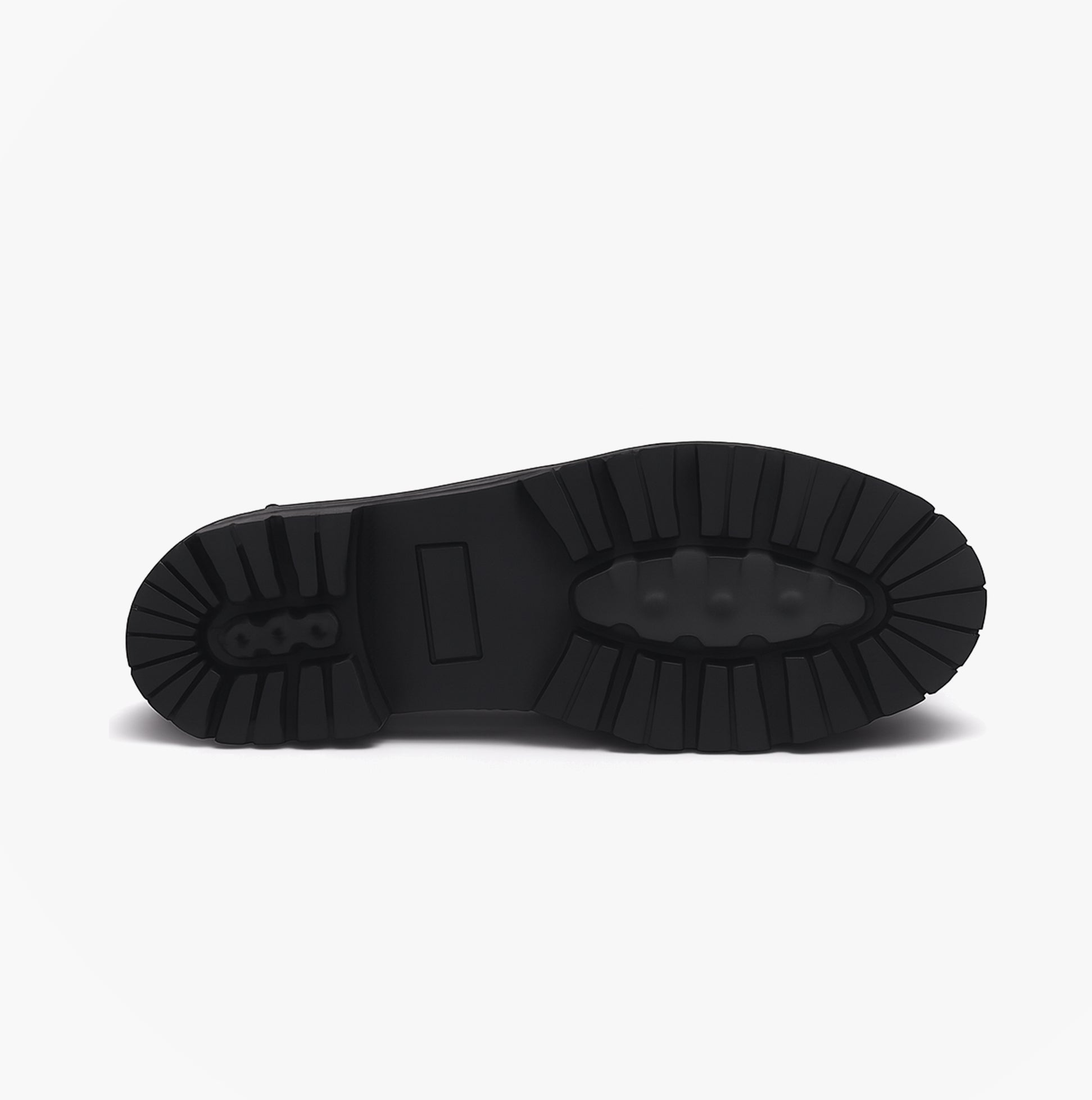 Hush Puppies MAXINE Girls Leather School Shoes Black bottom view showcasing textured sole detail.