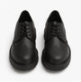 Hush Puppies MAXINE Girls Leather School Shoes Black top view showcasing lace-up design and round toe.