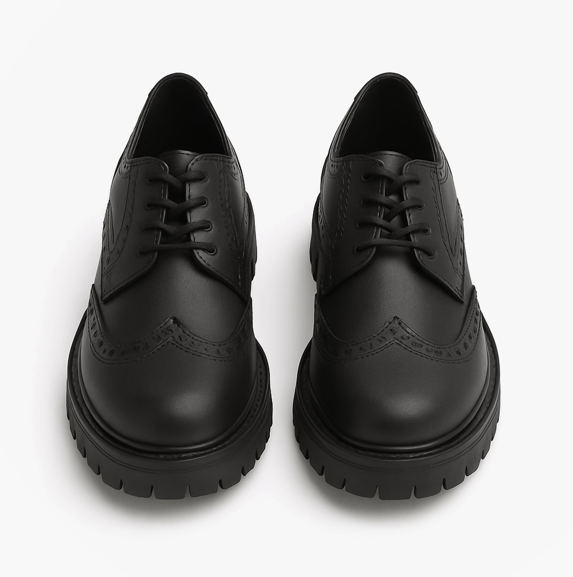 Hush Puppies MAXINE Girls Leather School Shoes Black top view showcasing lace-up design and round toe.
