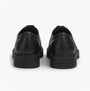Hush Puppies MAXINE Girls Leather School Shoes Black rear view showing smooth leather and flat sole design.