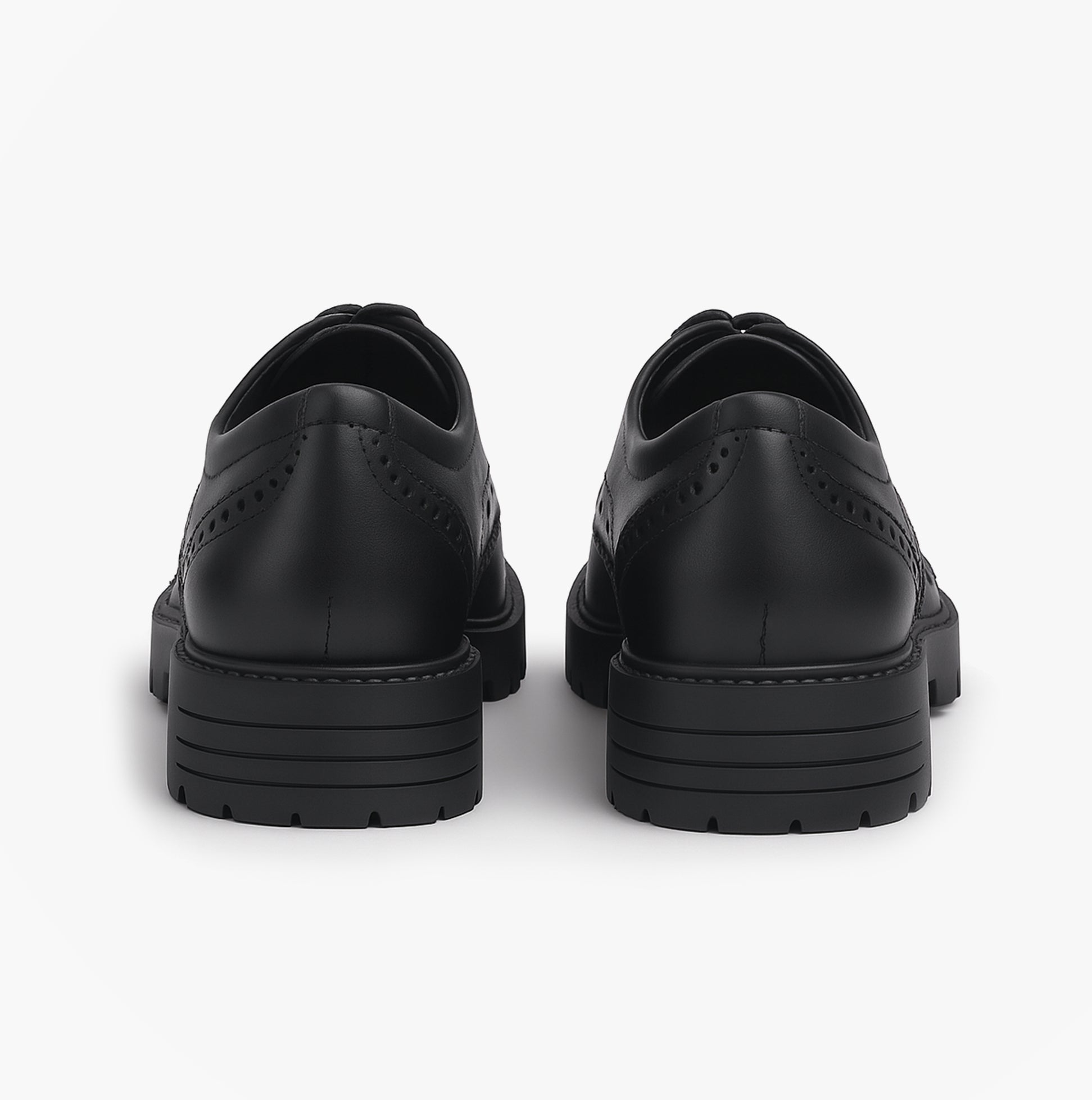 Hush Puppies MAXINE Girls Leather School Shoes Black rear view showing smooth leather and flat sole design.