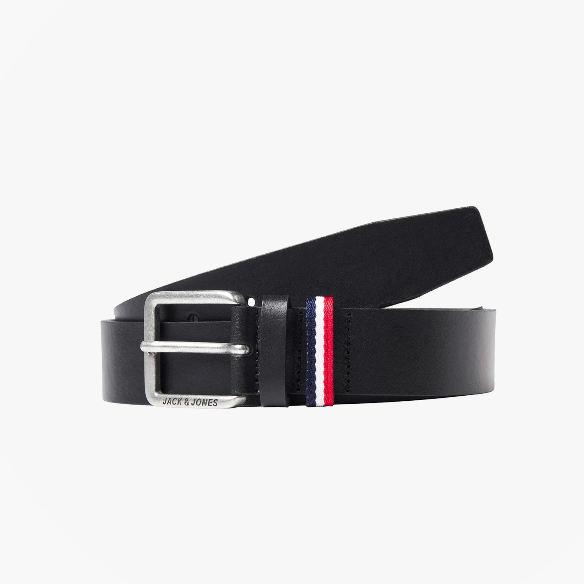 Jack & Jones ESPO Mens Belt Black, side view showcasing the buckle and adjustable strap.