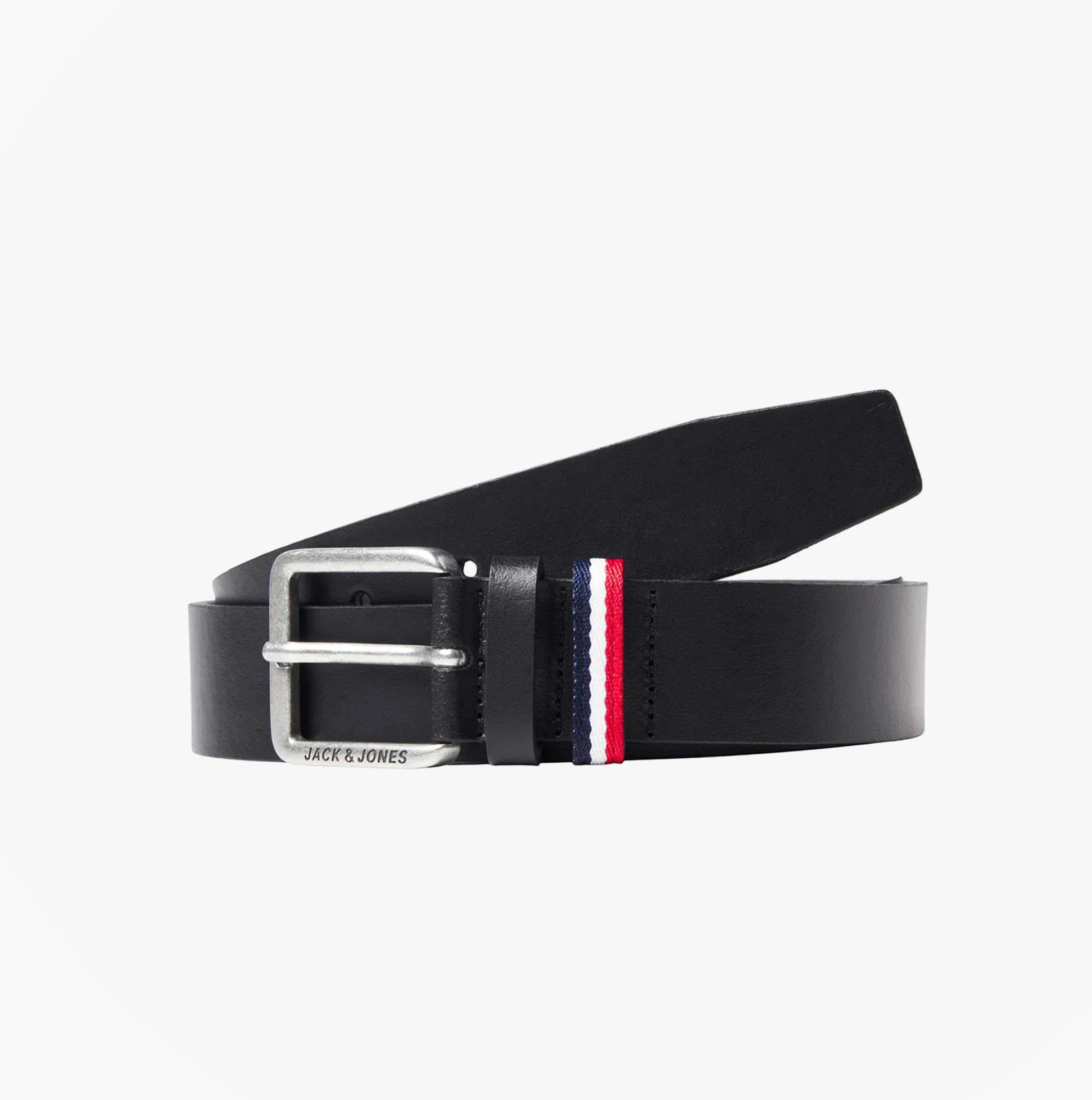 Jack & Jones ESPO Mens Belt Black, side view showcasing the buckle and adjustable strap.