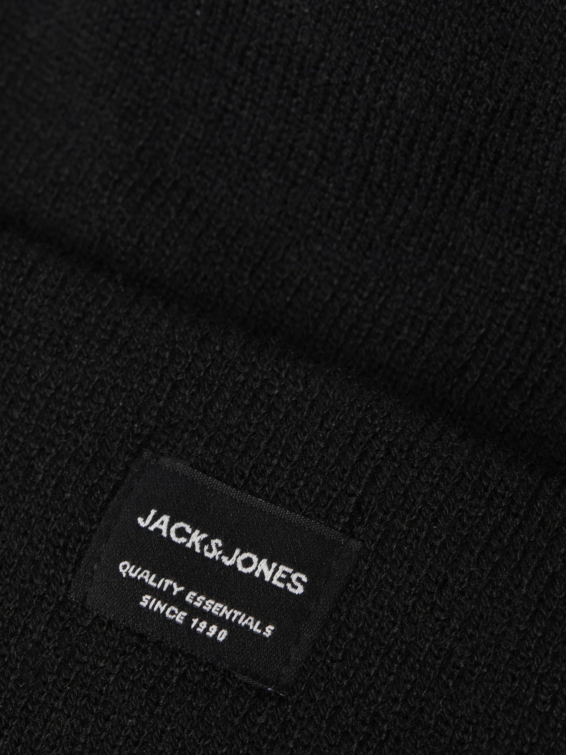 Jack & Jones DNA Mens Beanie Black detail view of fabric and label