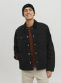 Jack & Jones DNA Mens Beanie Black worn with a black jacket, front view, casual style.