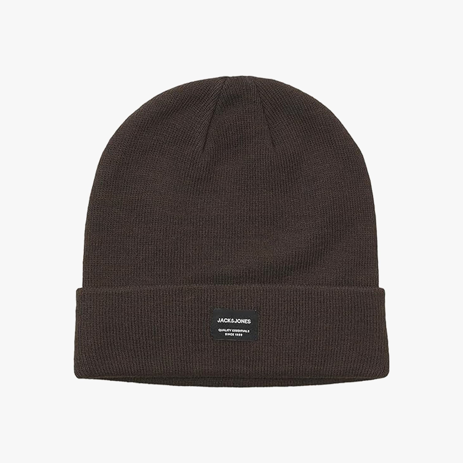 Jack & Jones DNA Mens Beanie Chocolate Torte front view showing a dark brown knit design.