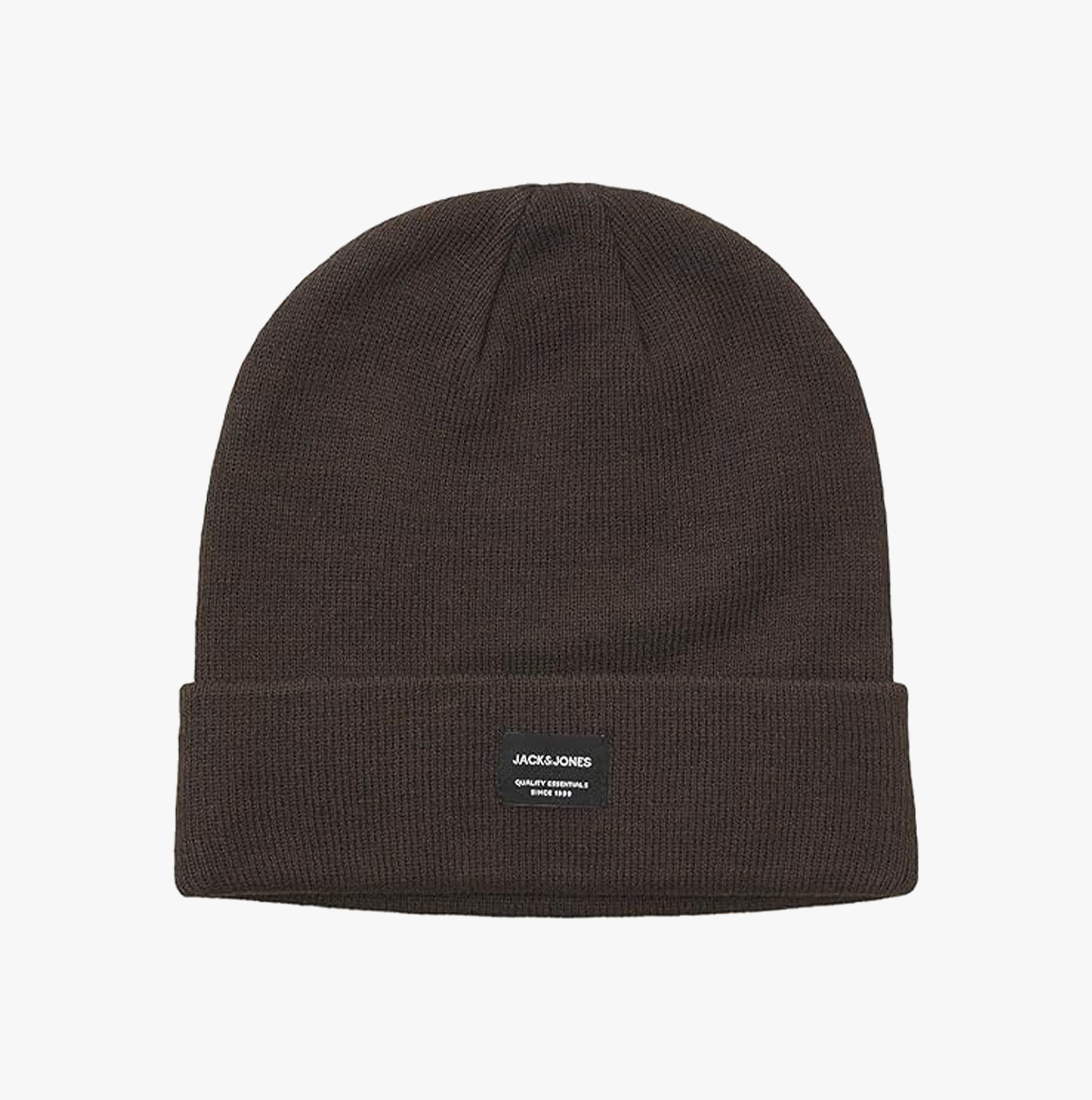 Jack & Jones DNA Mens Beanie Chocolate Torte front view showing a dark brown knit design.