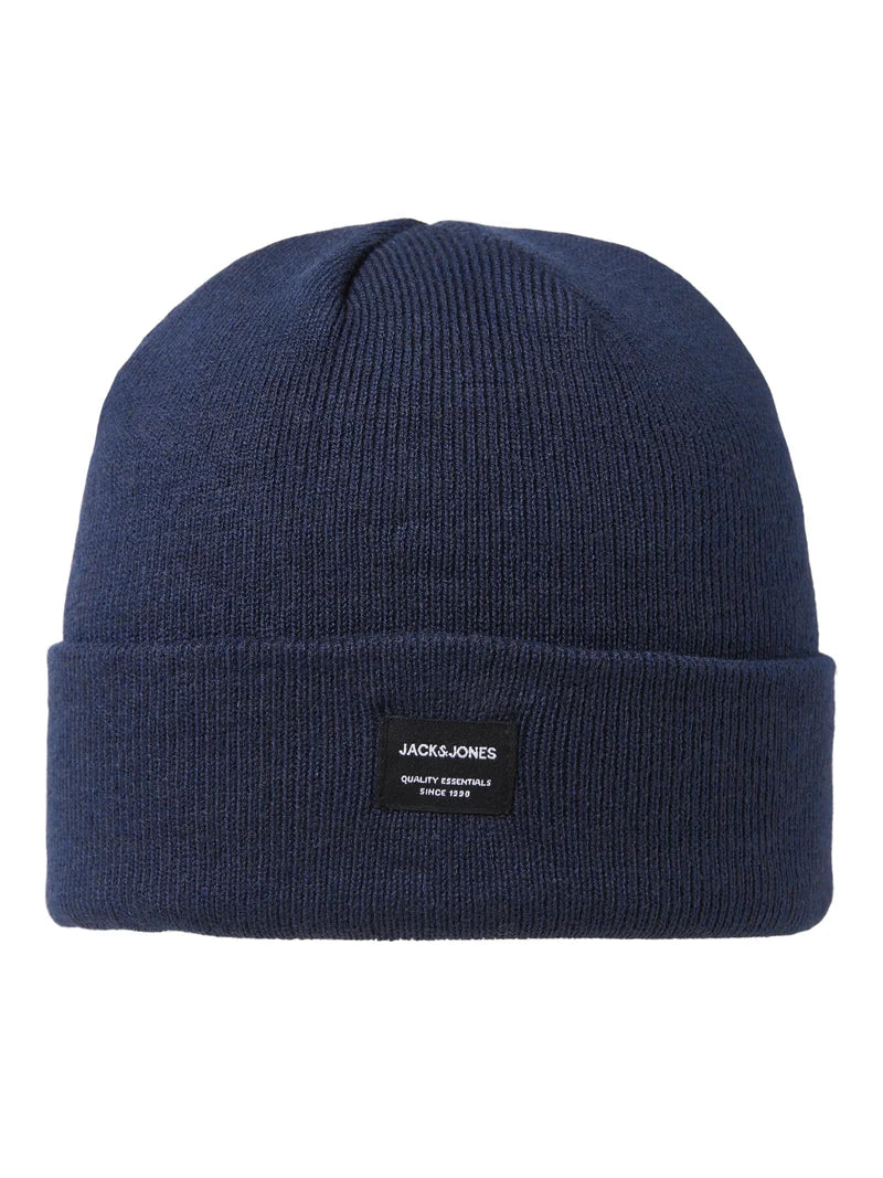 Jack & Jones DNA Mens Beanie Navy Blazer front view, comfortable cotton material in navy color.
